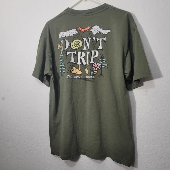 Neff Mens Green Don't Trip Short Sleeve T-Shirt Size Large Mushroom Psychedelic - Picture 1 of 6